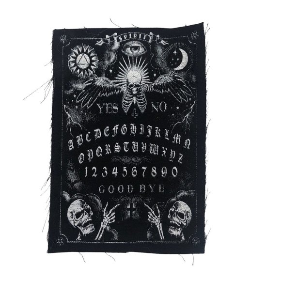 Accessories - Spirit Ouija Board Patch Sew On Black & White Occult Skeletons Moon Goth Punk